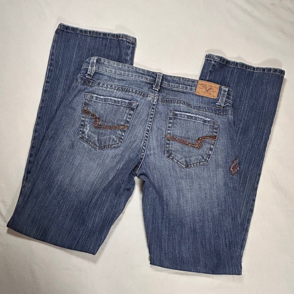 American Eagle Stretch Boot Jeans VTG Y2K Womens 10‎ Reg Embroidered Sequin Boho